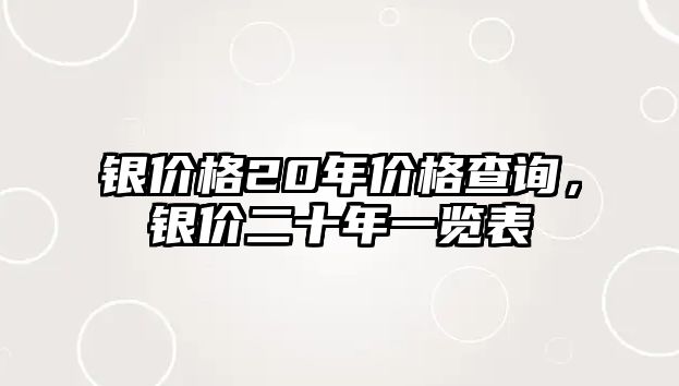 銀價格20年價格查詢，銀價二十年一覽表